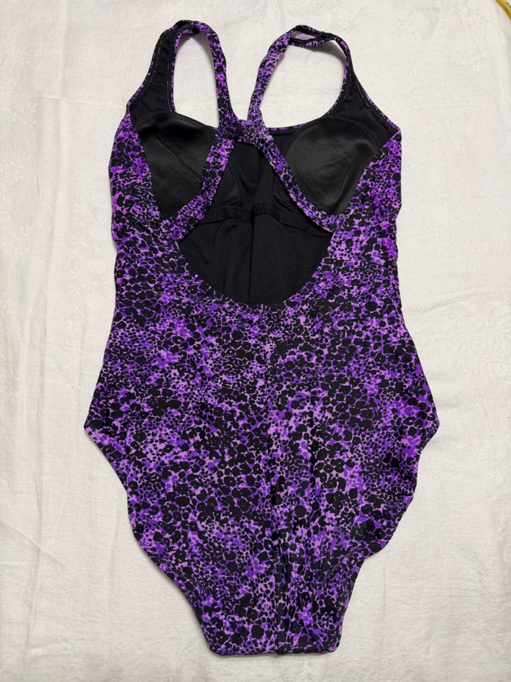 Speedo Black and Purple Patterned One-Piece Swimsuit - Picture 3 of 6